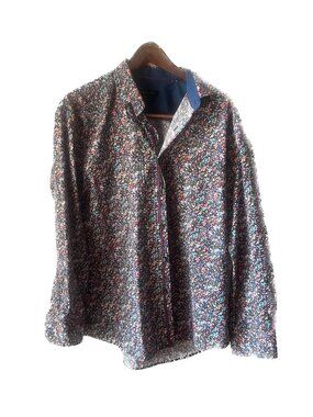 Bugatchi Shaped Fit Long Sleeve Shirt Multicolor Geometric Mosaic Print